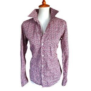 Frank & Eileen Barry Crinkled Cotton Button-Up Blouse Floral Print Size M